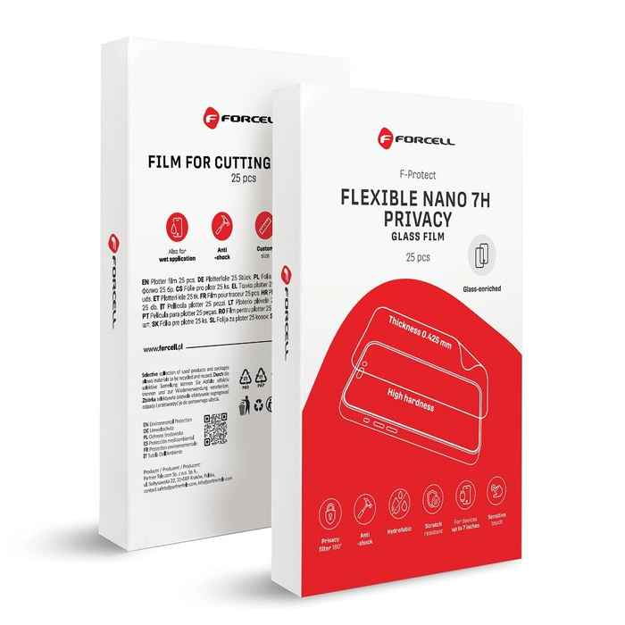 Folia hybrydowa nano glass do cięcia do plotera Forcell F-Protect Flexible NANO 7H PRIVACY 196 x 125 mm 25 sztuk
