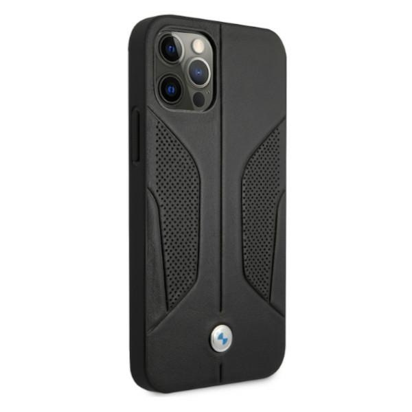 BMW Hülle Apple iPhone 12 12 Pro Leder Perforierte Seiten Schwarz Hardcase