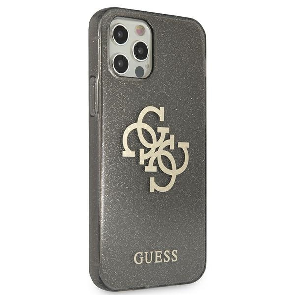 Cover GUESS Apple iPhone 12 Pro Max Glitter 4G Big Logo Nero Hardcase