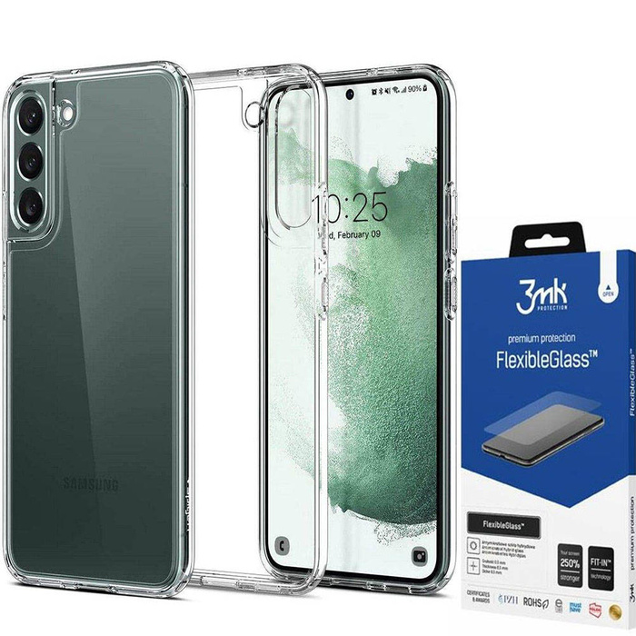 Telefontok Ultra Hybrid Samsung Galaxy 3MK kristálytiszta + SPIGEN rugalmas Szkło
