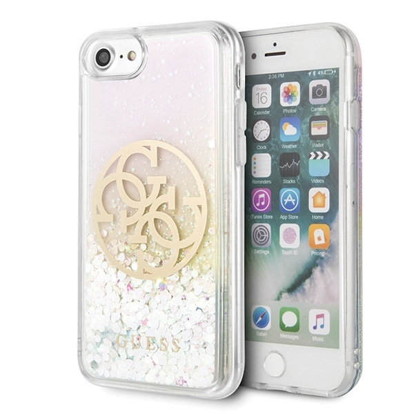 Pouzdro GUESS Apple iPhone 7 8 SE 2020 Liquid Glitter 4G Circle GUHCI8LGIRGP Zlaté pevné pouzdro 