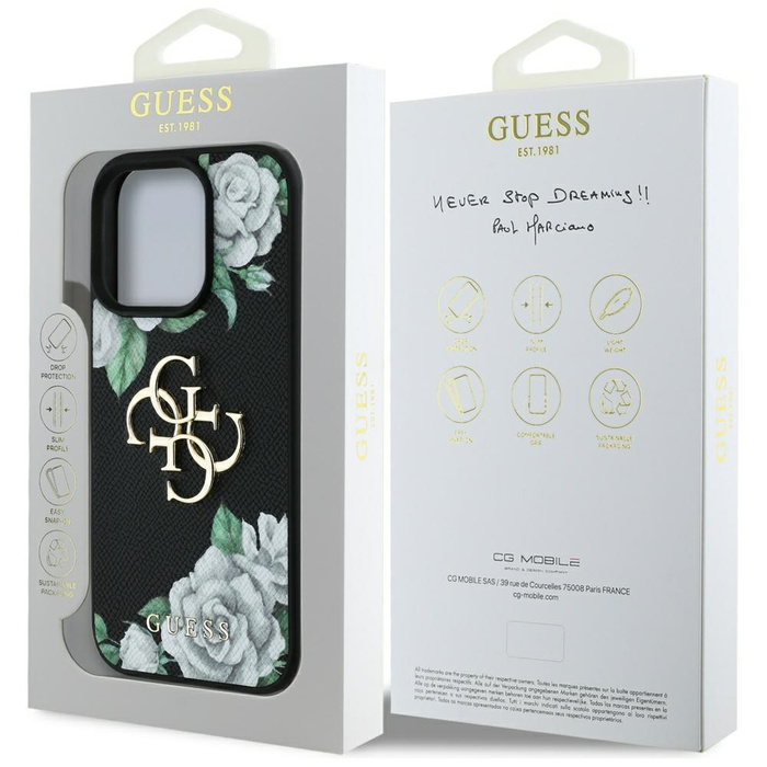 Etui Guess Grained Roses Big 4G logo do  iPhone 16 Pro Max czarny