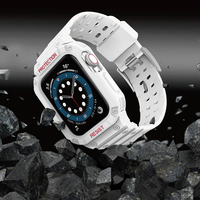 Protect Strap Band Band with Case for Watch 7/6/5/4/3/2 / SE (45/44 / 42mm) Case Armored Watch Cover White