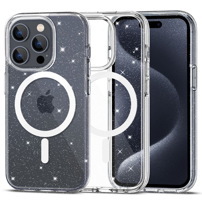 Hülle Tech-protect Flexair Hybrid MagSafe iPhone 15 Pro Glitter Clear Case