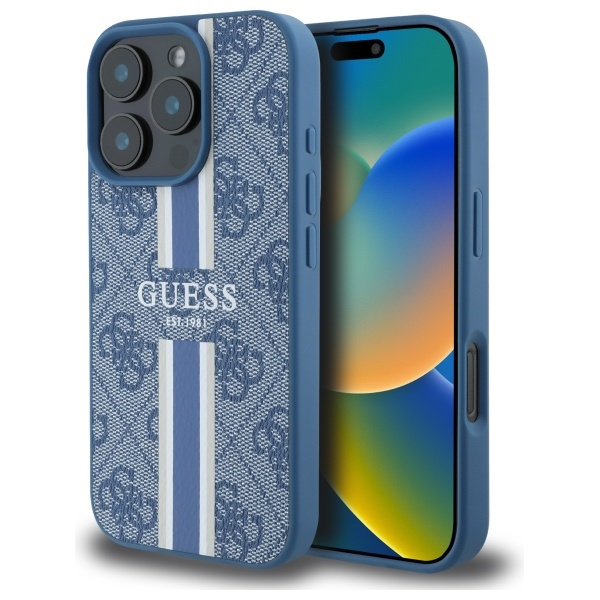 Etui Guess iPhone 16 Pro Max niebieski/blue MagSafe 4G Printed Stripes