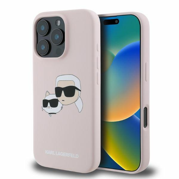 Etui Karl Lagerfeld iPhone 16 Pro różowy/pink HC MagSafe Sil Double Heads Print