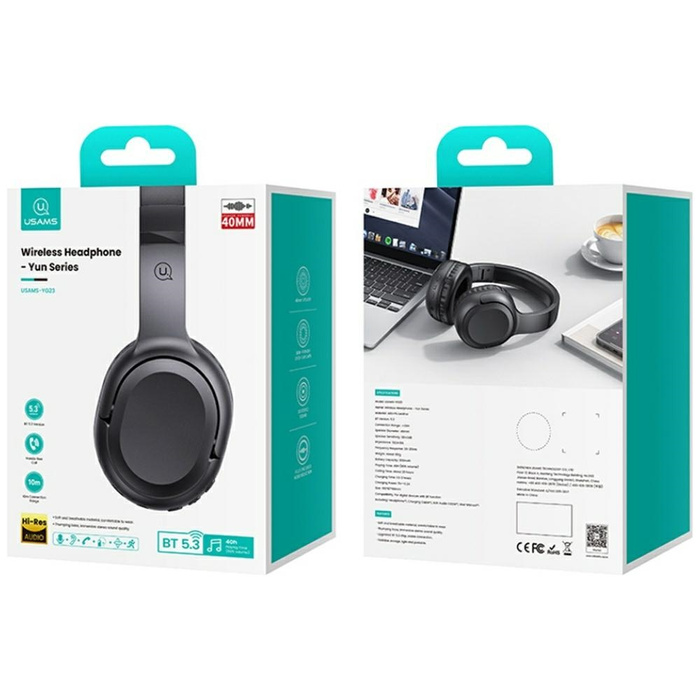 USAMS Słuchawki Bluetooth 5.3 nauszne Yun Series czarny/black TDLYEJYX01 (USAMS-YG23)