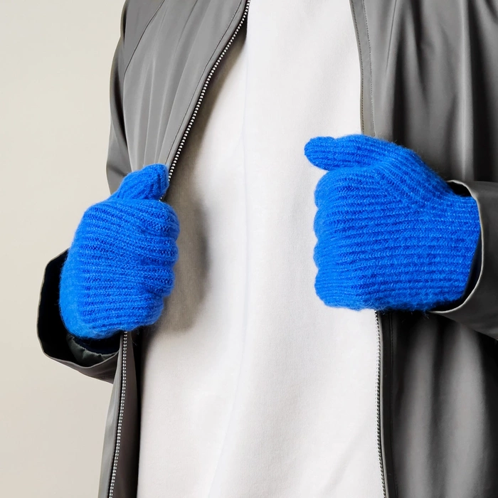 Gants de téléphone tressés avec découpes pour les doigts - bleu