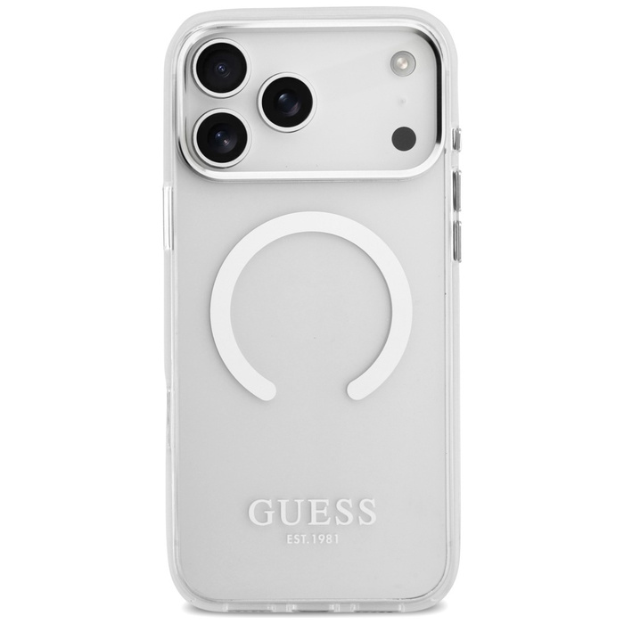 Etui Guess Metal Outline MagSafe do      iPhone 17 Pro Max srebrny
