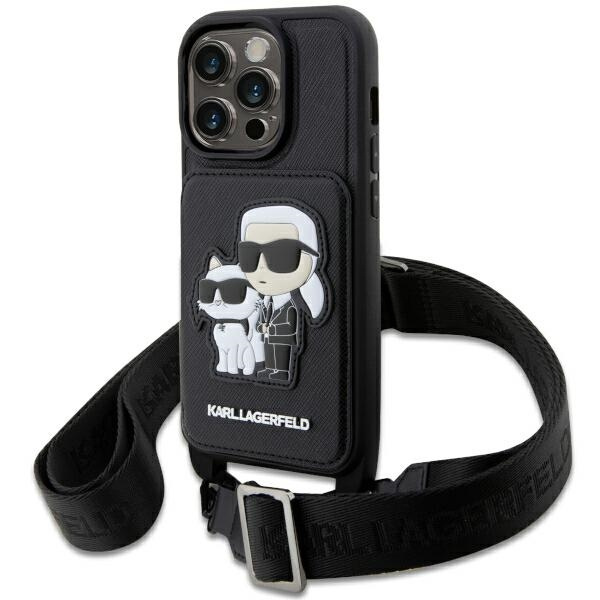 Hülle Karl Lagerfeld KLHCP14LCSAKCPMK iPhone 14 Pro 6.1" hardcase schwarz/schwarz Crossbody Saffiano Karl &amp; Choupette Case