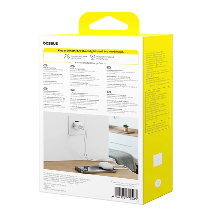Baseus Palm 30W USB-C USB-A Wandladegerät - Weiß
