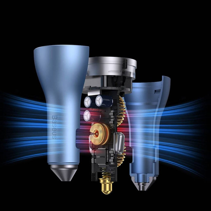 Cargador de coche Baseus Golden Contactor Pro USB-A + 2x USB-C 65W azul (CGJP010003)