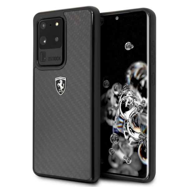 Coque FERRARI Étui noir patrimoine carbone pour Samsung Galaxy S20 Ultra