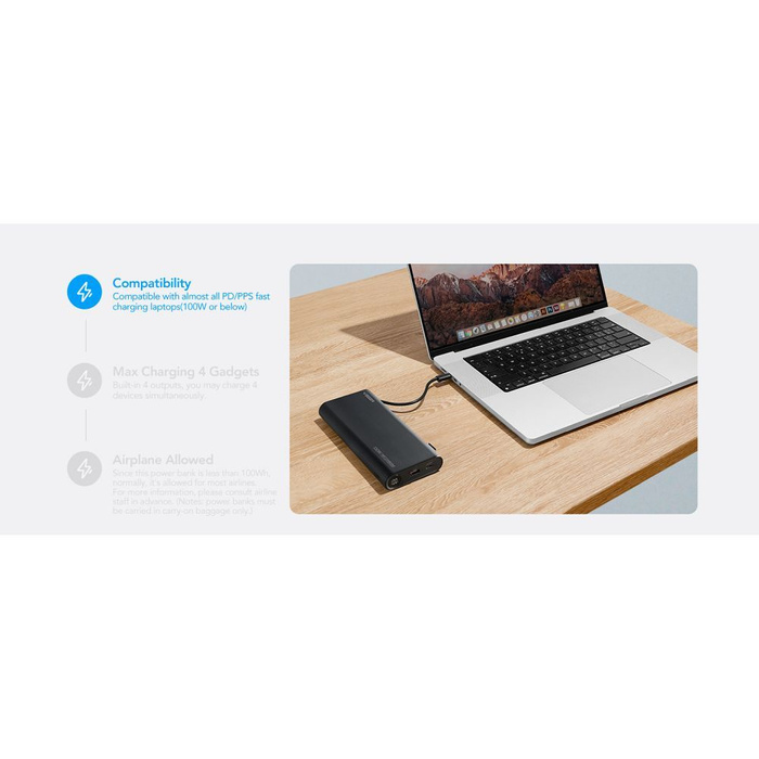 Powerbank Veger TCE130 (W2503) PD 130W 25000 mAh z wbudowanymi kablami Typ C / Lightning czarny