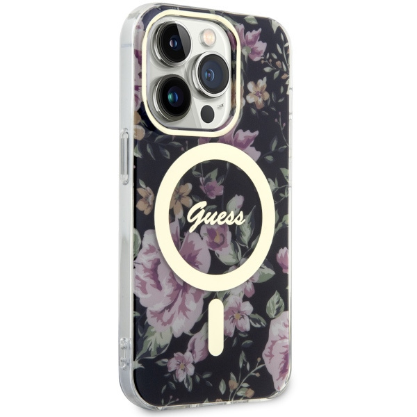 Coque Guess GUHMP14LHCFWSK iPhone 14 Pro 6.1" noir/noircase Flower MagSafe Case