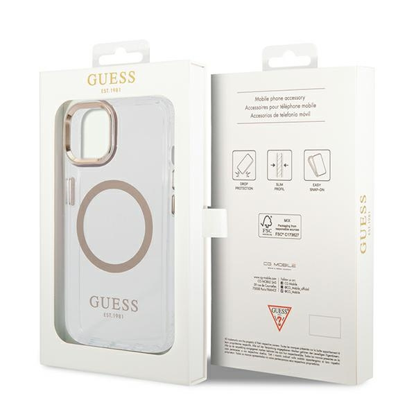 Guess GUHMP14SHTRMD iPhone 14 6.1" gold/gold hart case Metallumriss MagSafe
