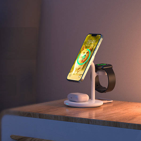 Choetech Induktionsladegerät (MagSafe-kompatibel) Ständer für iPhone, Apple Watch, AirPods weiß (T585-F)