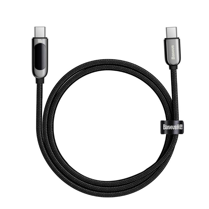 Kabel Baseus USB Typ C - USB Typ C 100 W (20 V / 5 A) 1 m Napájení s měřičem výkonu na obrazovce černý (CATSK-B01)