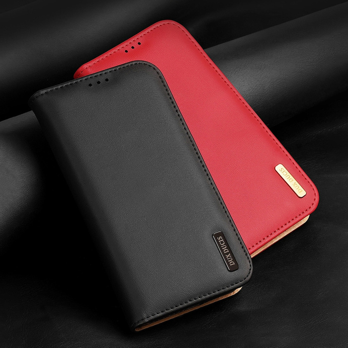 Dux Ducis Hivo Leather Flip Cover Cartera de Cuero Genuino para Tarjetas y Documentos iPhone 14 Pro Rojo