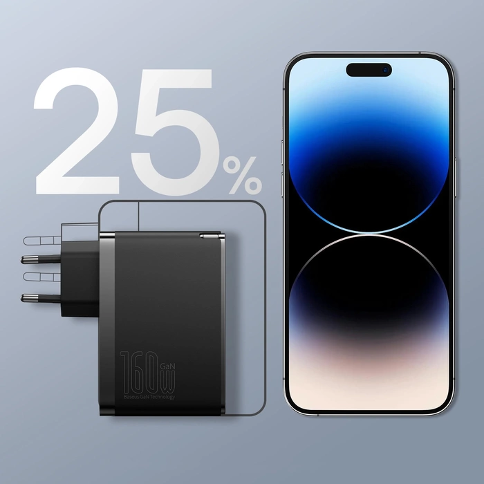 Baseus GaN5 Pro Gyorstöltő, 2C+U 160W (fekete)