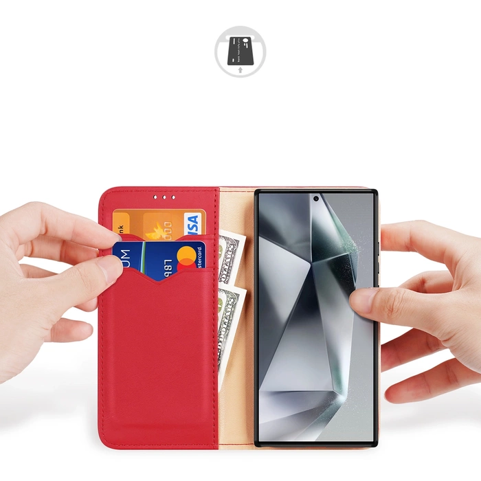 Custodia Dux Ducis Hivo con patta e blocco RFID per Samsung S24 Ultra - rossa