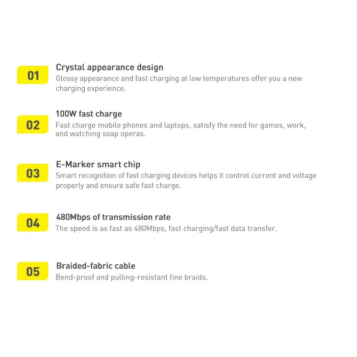 Baseus CAJY000601 USB-C – USB-C PD-Kabel 100 W 5 A 480 Mbit/s 1,2 m – Schwarz