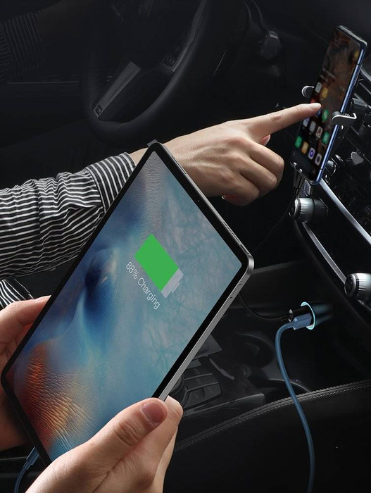 Baseus Golden Contactor Pro rychlá nabíječka do auta 2x USB 40 W Quick Charge SCP FCP AFC + USB kabel - USB Typ C šedý (TZCCJD-A0G)