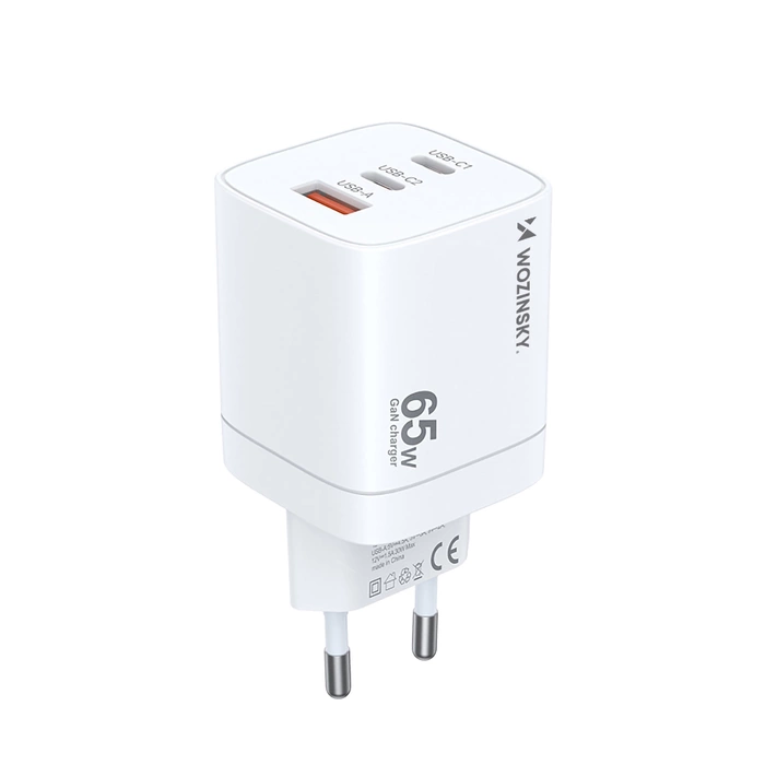 Caricatore da muro Wozinsky CGWCW USB-A / 2 x USB-C GaN da 65 W - bianco