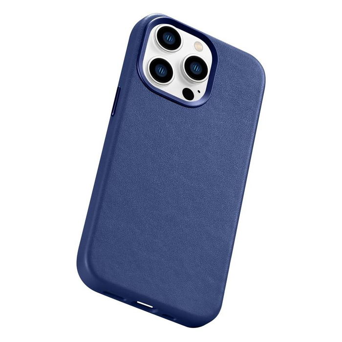 iCarer Case Leather Housse en cuir véritable pour iPhone 14 Pro Bleu (WMI14220706-BU) (Compatible MagSafe)