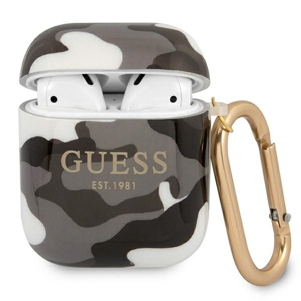 Cover GUESS Apple AirPods Camo Collection Custodia nera