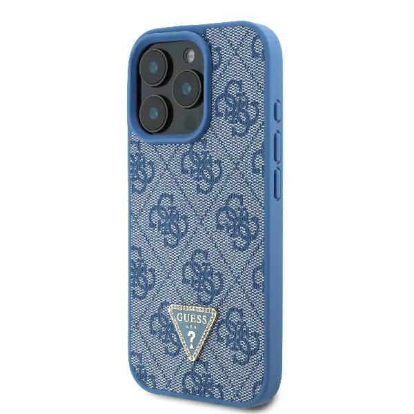 Etui Guess iPhone 16 Pro Max 6.9" niebieski/blue hardcase Leather 4G Triangle Strass MagSafe