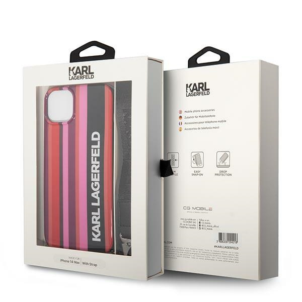 Hülle KARL LAGERFELD Apple iPhone 14 Farbe Streifen Band Rosa Hartcase