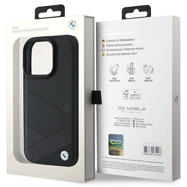 Cover BMW iPhone 16 Pro 6,3" nero/nero durocase Segno in pelle Linee di attraversamento modello