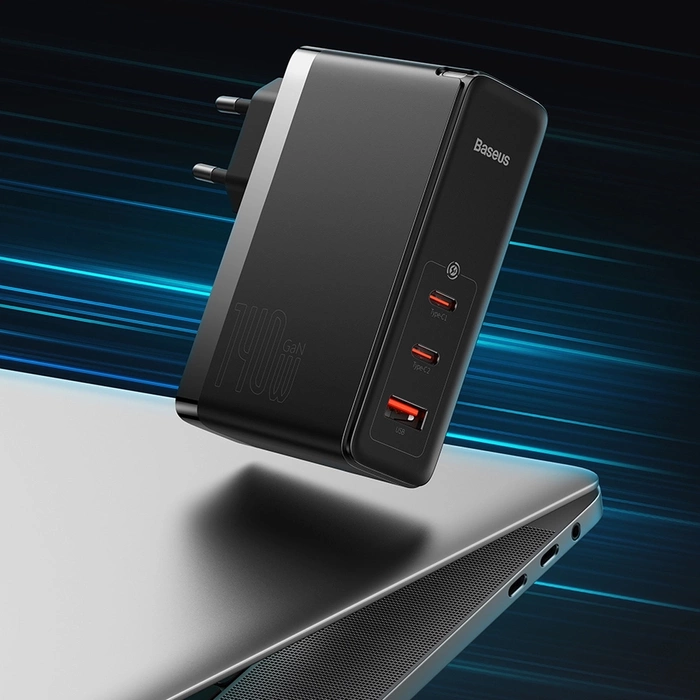 Wall charger Baseus GaN5 Pro 2xUSB-C + USB, 140W (black)
