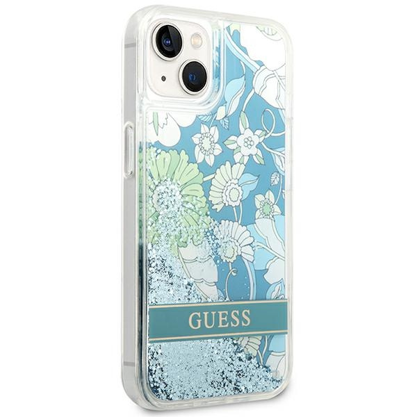 Hülle GUESS Apple iPhone 14 Plus Flower Liquid Glitter Grün Hartcase