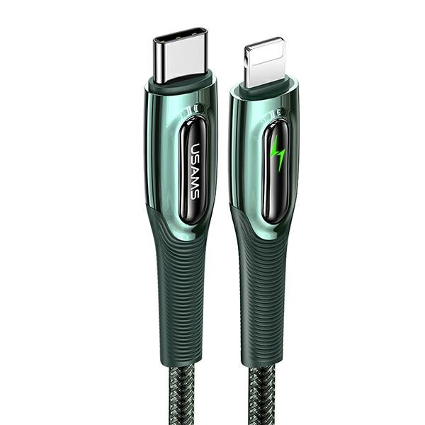 USAMS Kabel opletený kabel USB-C na Lightning Smart Power-off 20W PD 1,2 m tmavě zelený/tmavě zelený SJ518USB02 (US-SJ518)