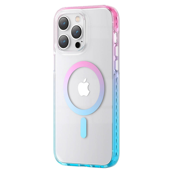 Custodia magnetica Kingxbar PQY Ice Crystal Series per iPhone 14 Plus MagSafe rosa e blu