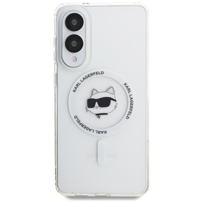 Etui Karl Lagerfeld Button Choupette     Head Printed Logo MagSafe do Samsung Galaxy S25 Edge biały