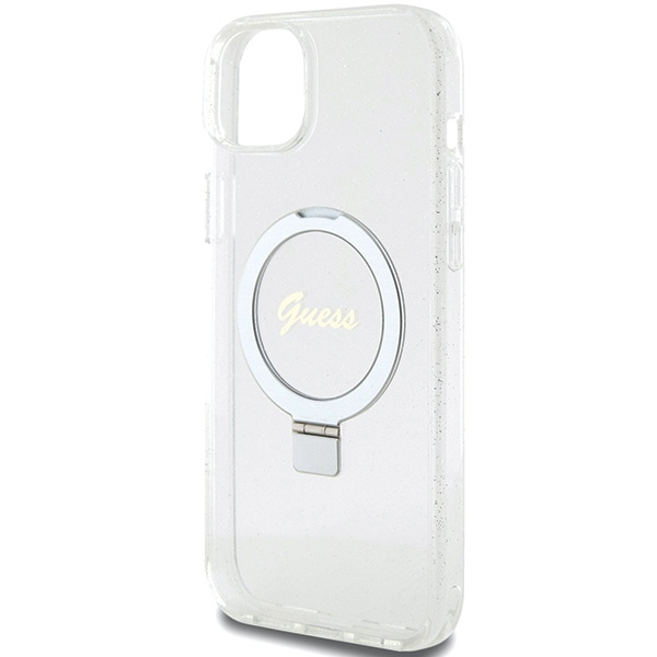 Cover Guess GUHMP15MHRSGSD iPhone 15 Plus 6,7" chiaro/trasparente rigidocase Anello Stand Script Glitter MagSafe Case