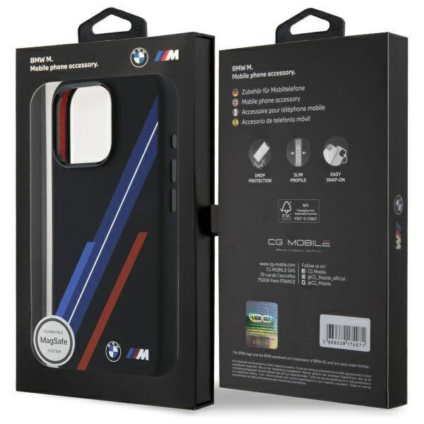Cover BMW iPhone 16 Pro nero/nero durocase Linee casuali in silicone MagSafe