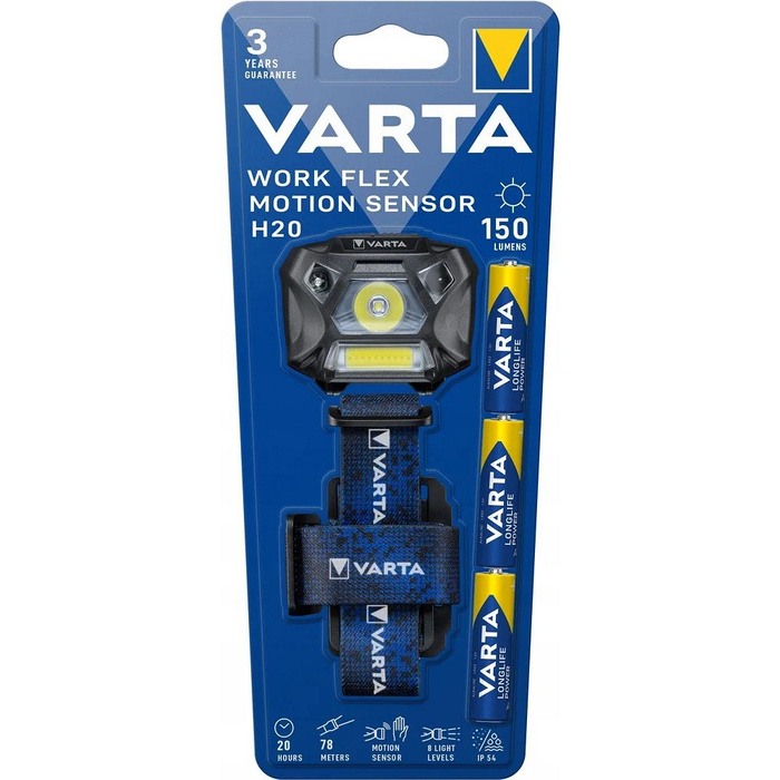VARTA latarka czołowa LED Work flex motion sensor H20 150lm 18648 + 3 x baterie R3 (AAA)