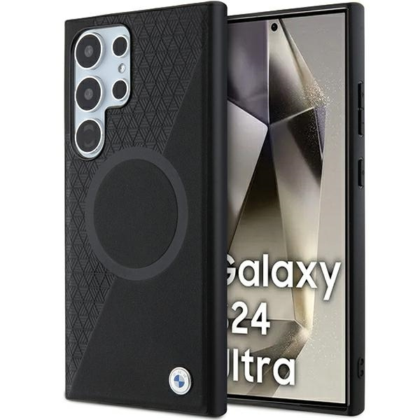 Funda BMW BMHMS24L23RTPK Samsung Galaxy S24 Ultra S928 negro/negro durocase Signature Cuero medio texturizado y círculo MagSafe Case