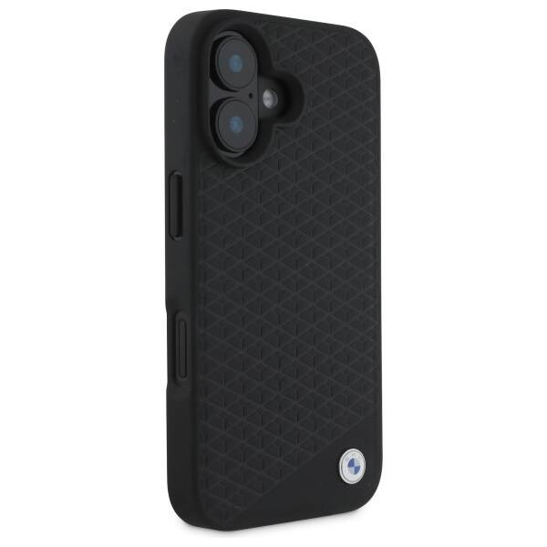 Case BMW iPhone 16 6.1" black/black hardcase Sign Leather Diamond Metal Logo MagSafe