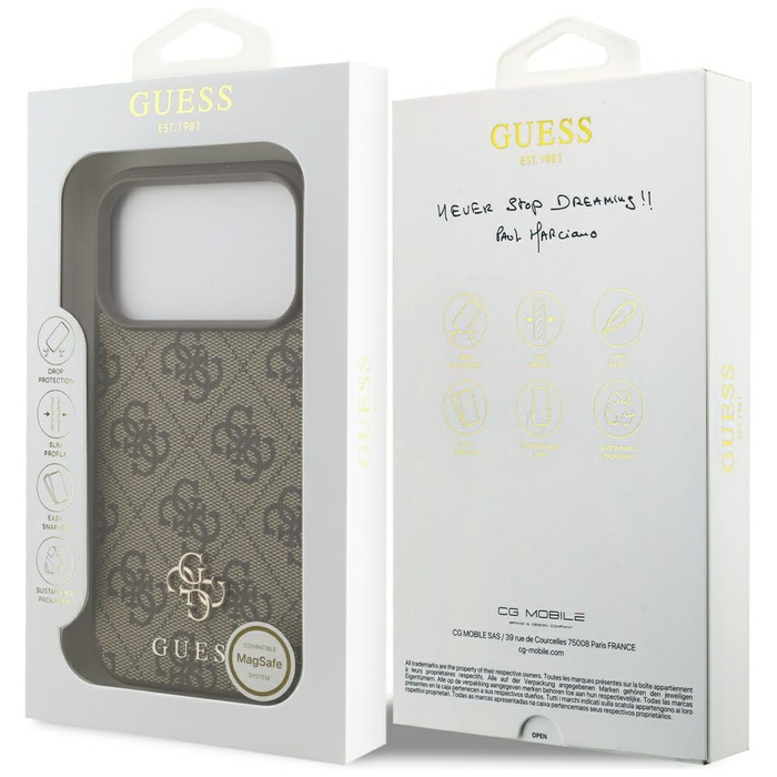 Etui Guess 4G Small Classic Logo MagSafe do iPhone 17 Pro brązowy