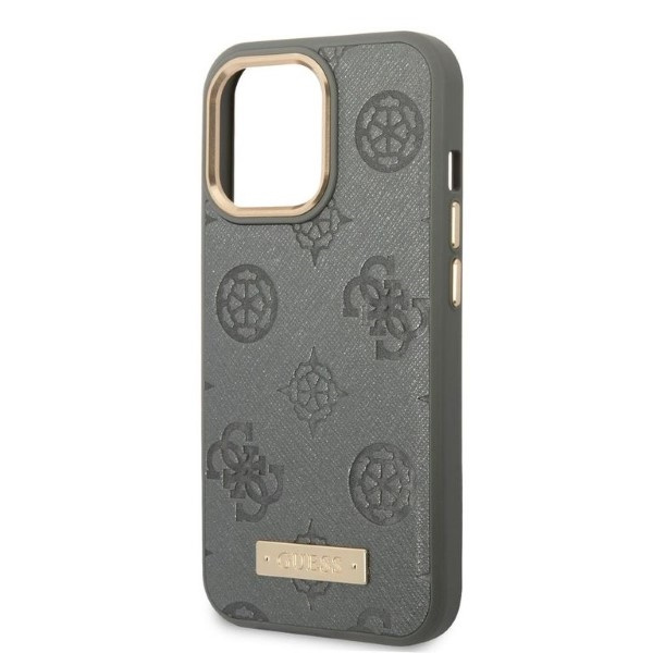 Pouzdro Guess iPhone 13 Pro Max 6,7" šedá/šedá hardcase Pivoňka Logo Plate MagSafe