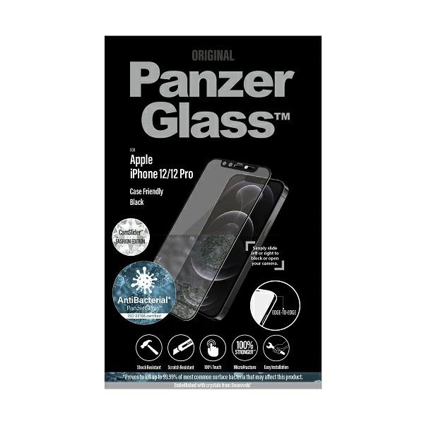 PanzerGlass E2E Microfracture iPhone 12 /12 Pro 6.1" CamSlider Swarovsky Case Friendly AntiBacterial black/black
