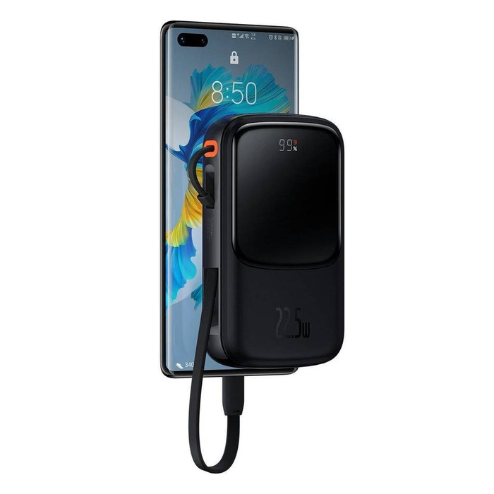 Baseus Qpow Digital Display powerbank con carga rápida 10000mAh 22.5W QC/PD/SCP/FCP con cable USB-C integrado negro