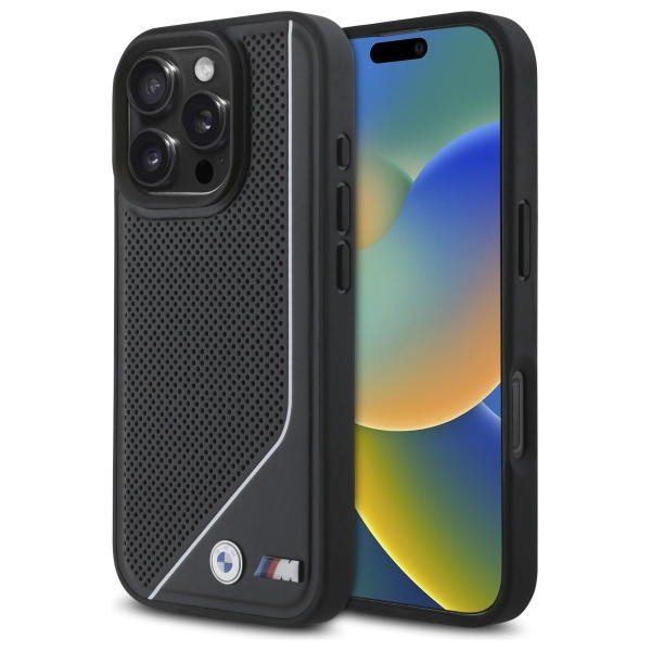 Coque BMW iPhone 16 Pro Max 6.9" noir/noircase M Ligne torsadée perforée MagSafe