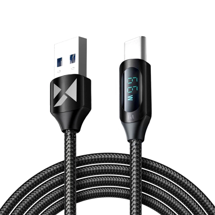 Wozinsky WUACC2 USB A - Cable USB C con Pantalla 66W 6A 2m - Negro