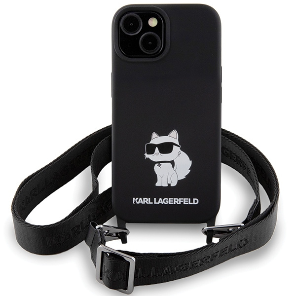 Cover Karl Lagerfeld KLHCP15SSCBSCNK iPhone 15 6,1" rigidocase nero/nero Crossbody Silicone Choupette Case